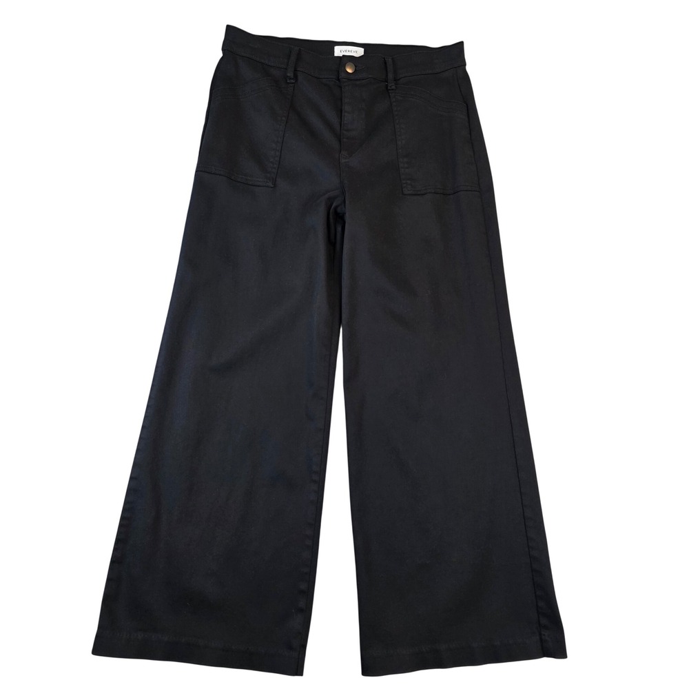 Evereve Womens Black High Rise Wide Leg Cropped Pants Size 30 Lyocell Blend